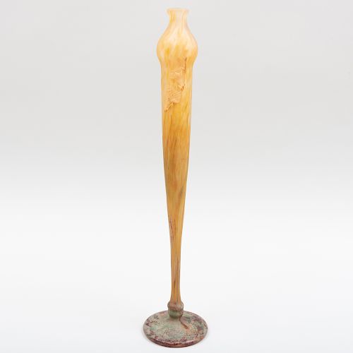 Daum Cameo Glass Tall Bud Vase