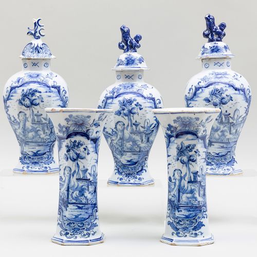Blue and White Delft Five Piece Garniture