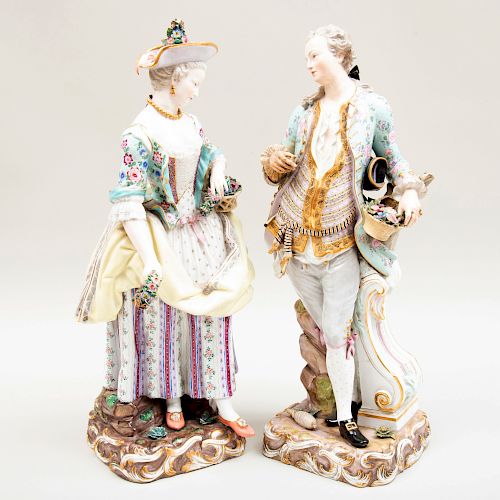 Large Pair of Meissen Figures of a Gardener and Companion