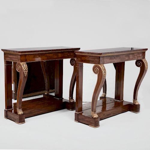 Fine Pair of Regency Mahogany and Parcel-Gilt Console Tables