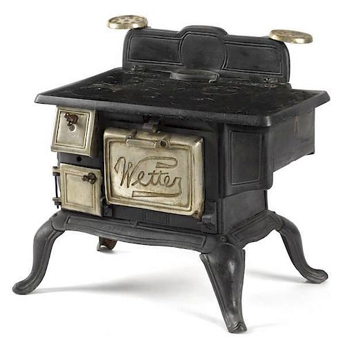 Wetter cast iron and nickel Gothic toy stove,