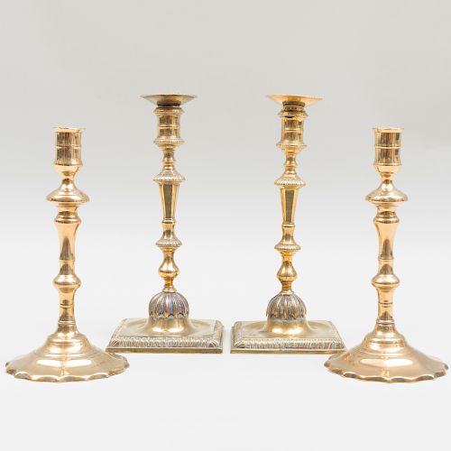 Two Pairs of Georgian Brass Candlesticks