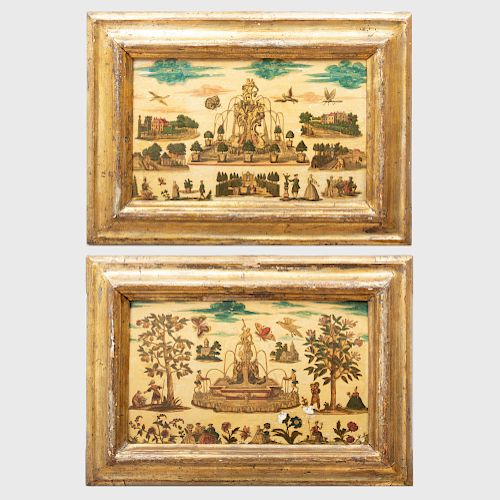 Pair of Italian Painted Lacca  Povera Panels