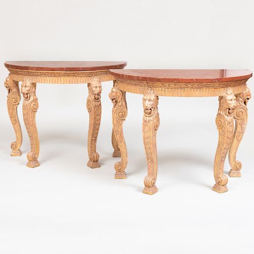 Pair of George II Style Giltwood Console Tables