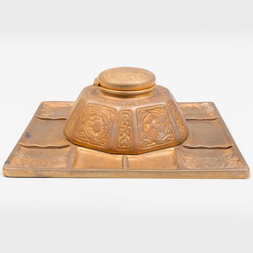 Tiffany Studios Gilt-Bronze 'Zodiac' Inkstand and Tray
