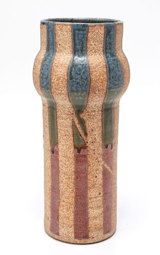 Modern Art Pottery Vase with Vertical Stripe Motif