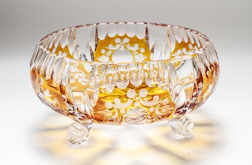 Bohemian Yellow Cut to Clear Crystal Bowl
