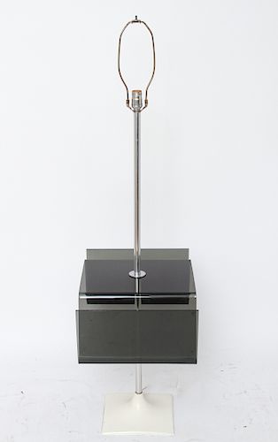 Modern Chrome & Acrylic Lamp w Table Magazine Rack