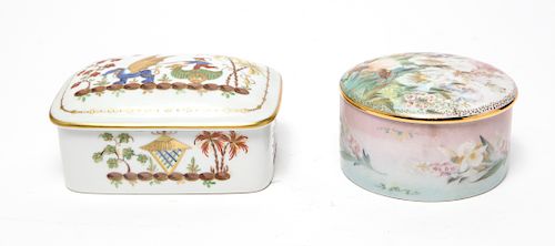 French Vanity Box & Music Box Porcelain Group of 2