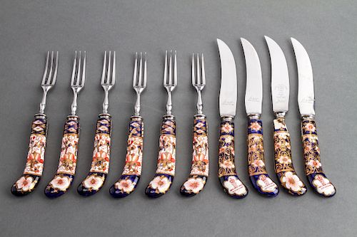 Royal Crown Derby Imari Porcelain Knives Forks, 10
