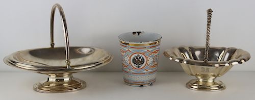 SILVER. Assorted Grouping of Russian Objects.