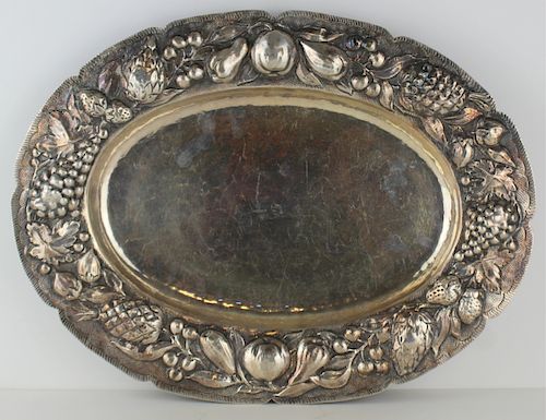 SILVER. Continental Silver Tray with Fruit Border.