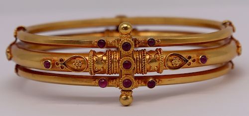 JEWELRY. Etruscan Revival High Karat Gold and Ruby