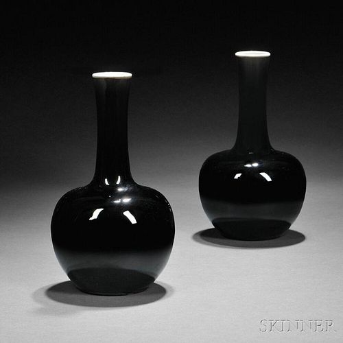 Pair of Mirror Black Bottle Vases