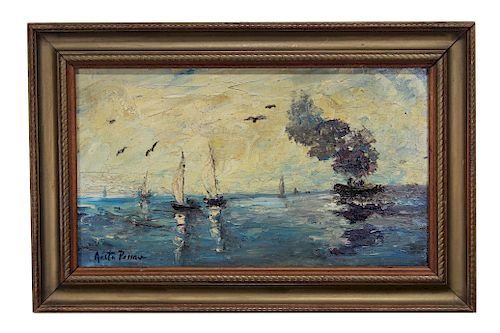 Signed, 20th C Impressionist Painting of Sailboats