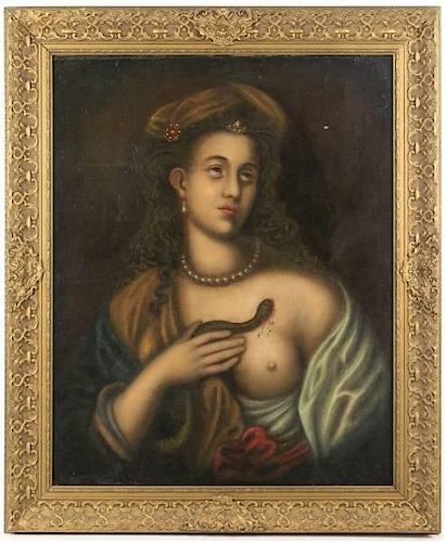 19th C. Continental School Oil, "Woman with Asp"