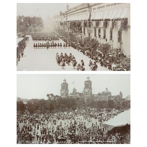 CHARLES B. WAITE, a) Cinco de Mayo in the Zocalo of México b) Parade Passing Nationale Palace, 1904.