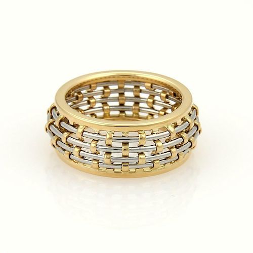 Cartier 18k Yellow Gold & Steel Basket Weave Dome Band Ring Size 48-US 4.5
 