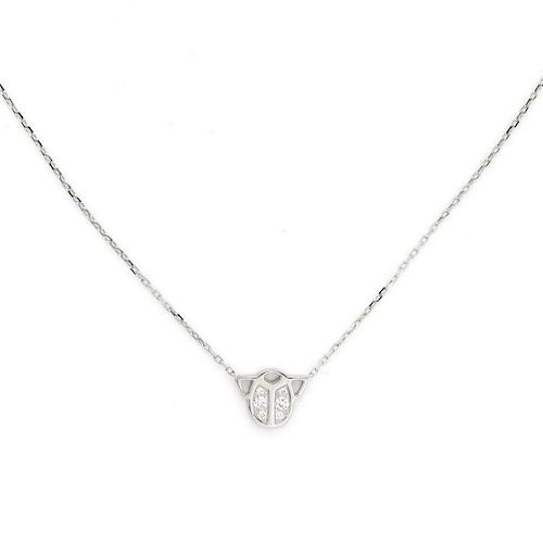 Cartier Scarab Diamond 18k White Gold Beetle Pendant & Chain