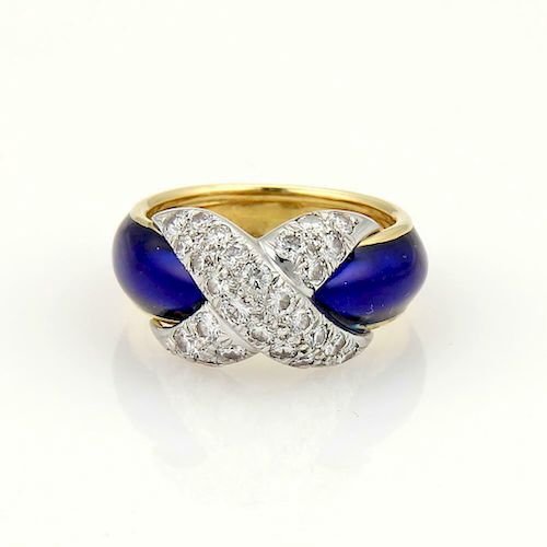 Tiffany & Co. Schlumberger Plat Diamond 18k Enamel X Ring? 