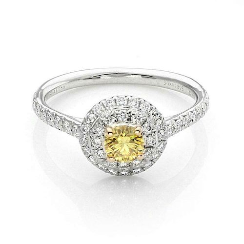 Tiffany & Co. SOLESTE White & Fancy Intence Yellow Diamond Platinum Ring w/Paper