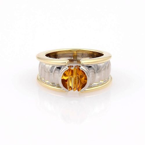 Georg Jensen 18K 2 Tone Gold 1ct Citrine Solitaire Band Ring