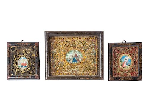 Three Victorian Rolled Paper Pictures
Largest frame: 7 1/2 x 9 1/8 inches. 