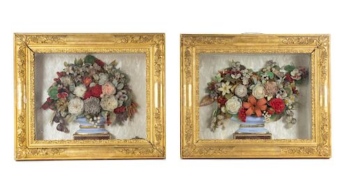 A Pair of Victorian Floral Dioramas