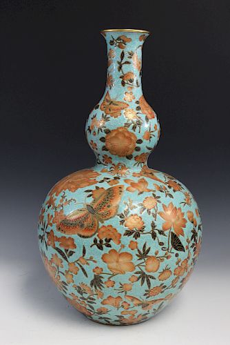 Large Chinese famille rose porcelain double gourd vase, Qianlong Mark.