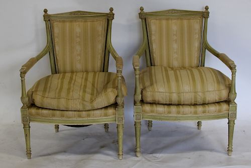 Vintage Pair Of Painted Louis XVI Style Arm Chairs