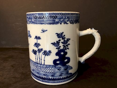 OLD Large Chinese Blue and White Mug with dragon handle, 18th Century