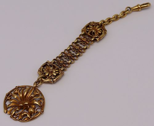 JEWELRY. 18kt Gold Floral Decorated Chatelaine.