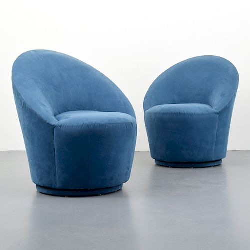 Pair of Directional Swivel Lounge Chairs, Manner of Vladimir Kagan