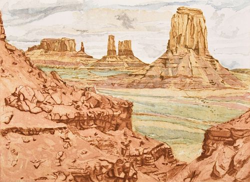 Philip Pearlstein "Monument Valley" Aquatint, Signed Edition