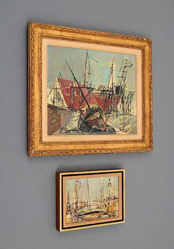 2 Jean Theobald Jacus Paintings, Marine/Harbor Theme