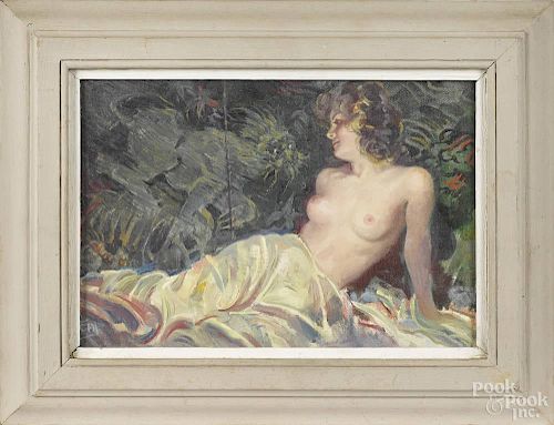 Charles W. Hargens, Jr. (American 1893-1997), oil on artist board of a reclining nude