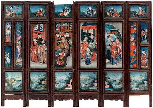 A SIX-PANEL SCREEN DEPICTING THE TALE OF GENJI, LATE QING DYNASTY