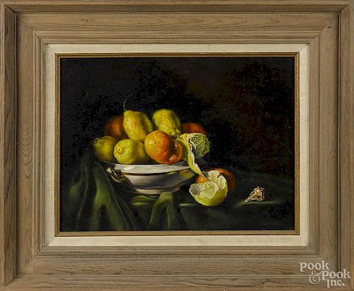 Robert White (American 1921-2008), oil on board still life, titled Lemons & Tangerines