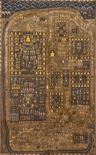 ANTIQUE JAIN PAINTING ON CLOTH, INDIA, PROBABLY 19TH CENTURY
