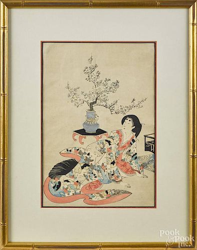 Two Japanese woodblock prints, 8'' x 10'' and 13 3/4'' x 9 1/4''.