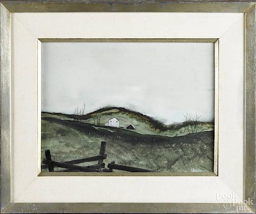 Don Hornberger (American 20th c.), watercolor landscape with a barn, signed lower right