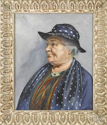 American oil on board portrait of a woman, 20th c., 20'' x 16''.