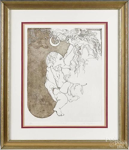 L. Snyder (20th/21st c.), engraving, titled Mother and Child, signed lower right