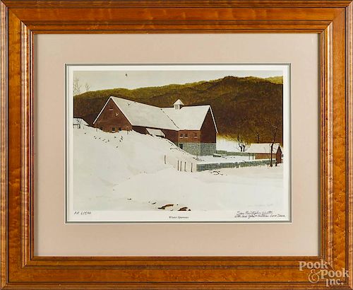 Sean Christopher Wyeth, signed lithograph, titled Winter Sparrows Artist proof 6/500
