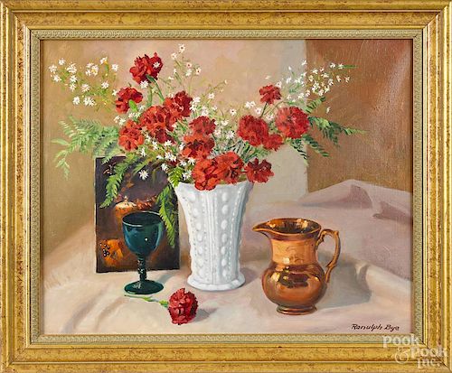 Ranulph Bye (American 1916-2003), oil on canvas, titled Still Life with Lustre Pitcher