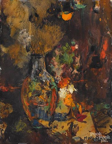 Marie Wilner (American 1910-), oil on paper impressionist still life, signed lower right