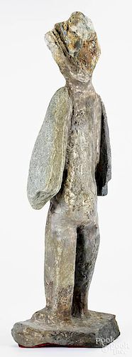 Irenee Lemieux, stone sculpture of a man, signed and dated '93 on verso, 18'' h.