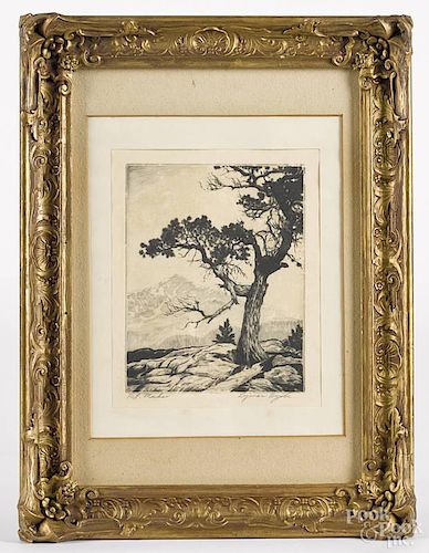 Lyman Byxbe (American 1886-1980), etching, titled Mt. Maker, signed lower right, 7'' x 5 1/2''.