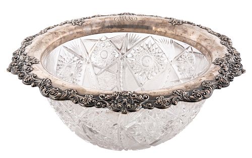 A SILVER-MOUNTED CUT CRYSTAL CENTERPIECE, LATE 19TH CENTURY