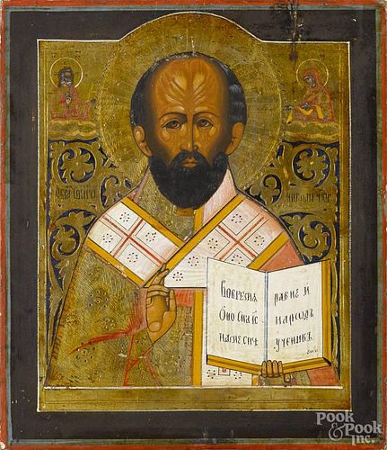 Russian oil on panel icon of a saint, late 19th c., 12 1/4'' x 10 1/2''.